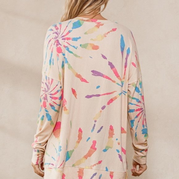 Women's Taupe Round Neckline Hi-lo Hem Multi Color Print Knit Sweater NWT - Picture 5 of 5